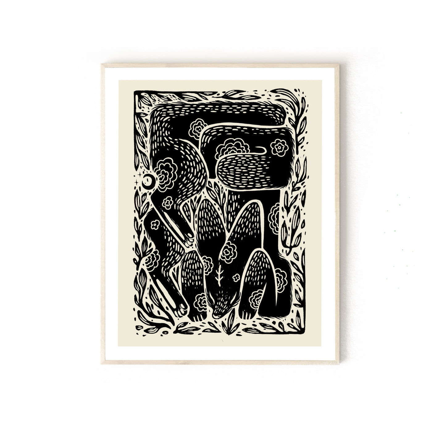 Plakat Lisek - Luiza Kwiatkowska - Artystyczny plakat Lisek na ekologicznym, organicznym papierze, czarno-biały, minimalistyczny druk. - plakat, print