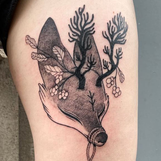 Duży Wzór (do 30cm) - Luiza Kwiatkowska - Artystyczny tatuaż serca z roślinnymi motywami, organiczny styl, czysta linia, ekologiczny papier artysty. - tattoo