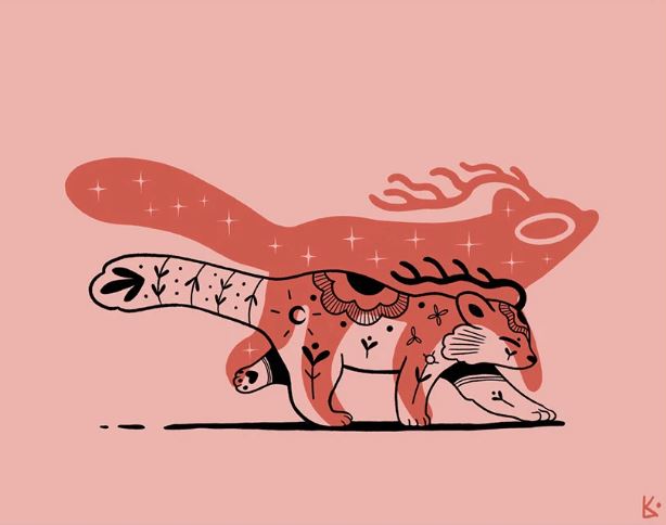 Plakat Panda - Luiza Kwiatkowska - Artistic poster of a fox with nature motifs on eco organic paper, warm earthy tones, minimalist style. - plakat, print