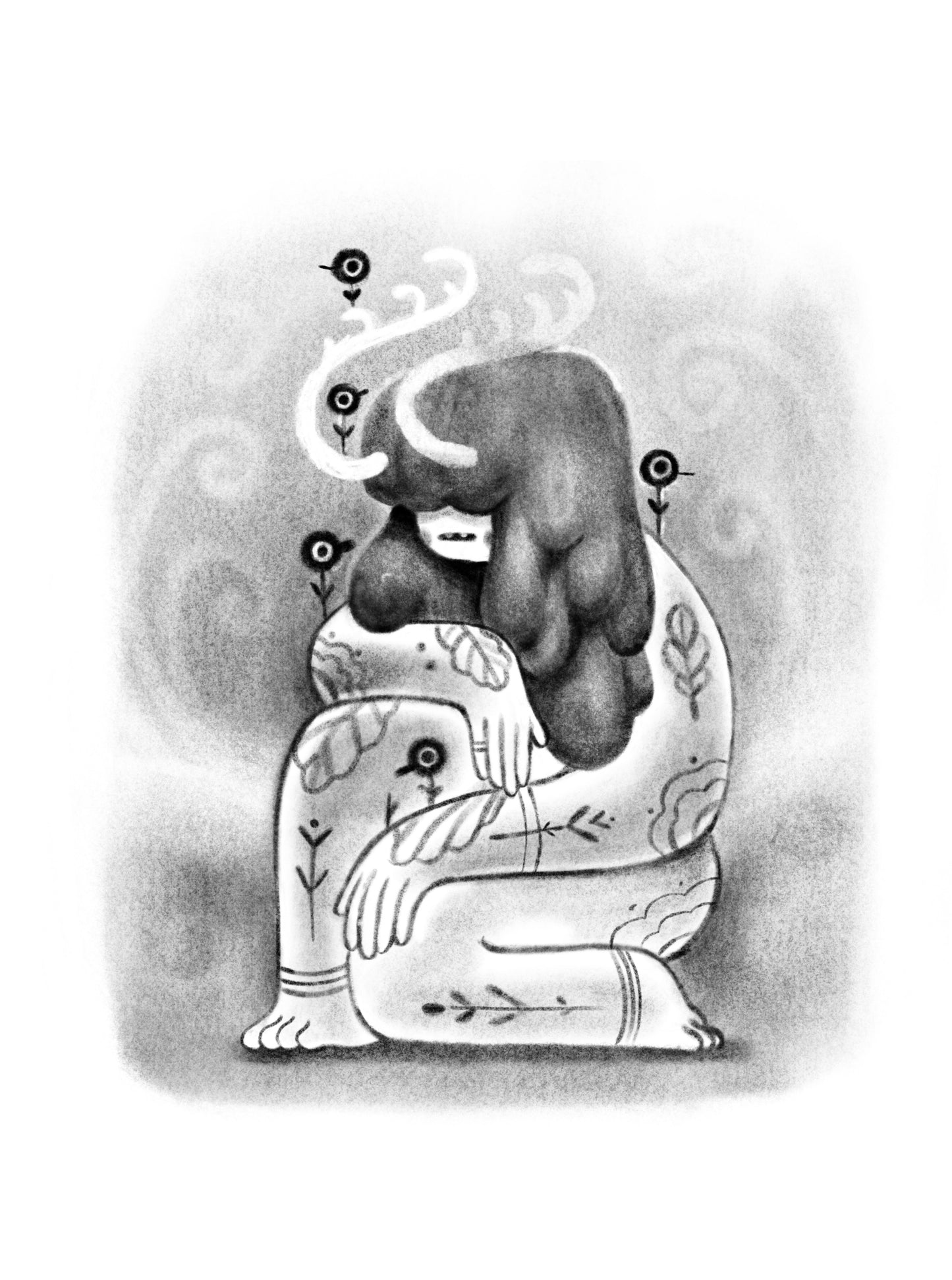 Plakat Gaja - Luiza Kwiatkowska - Czarno-biały plakat artysty Luizy Kwiatkowskiej na ekologicznym papierze organicznym, minimalistyczna postać siedząca. - classic, plakat, print