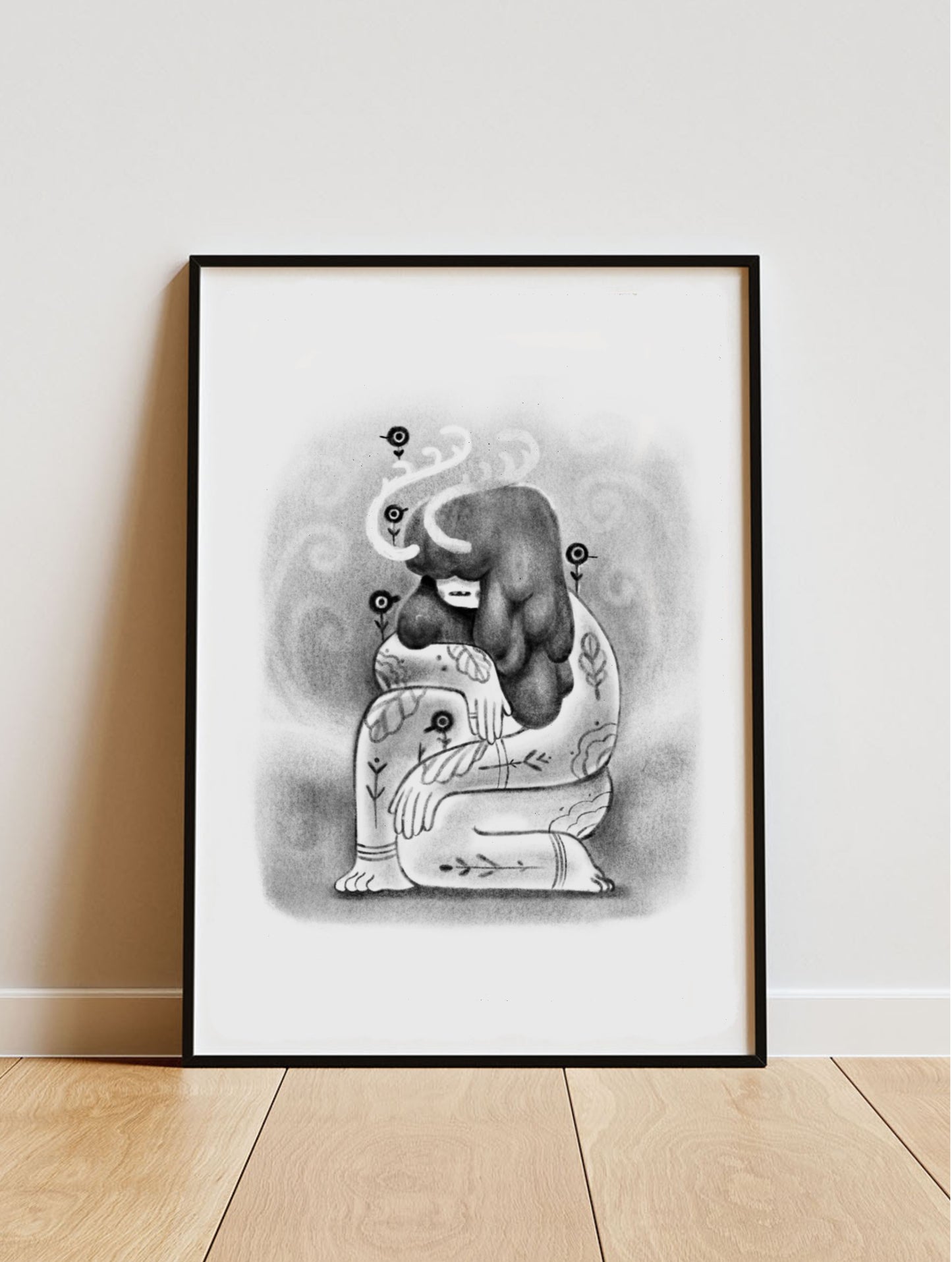 Plakat Gaja - Luiza Kwiatkowska - Artystyczny plakat Gaja na ekologicznym papierze, czarno-biała ilustracja organiczna w ramce. - classic, plakat, print