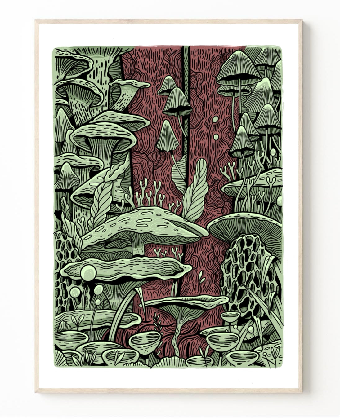 Plakat Grzyby - Luiza Kwiatkowska - Artystyczny plakat Grzyby na ekologicznym, organicznym papierze, detale roślin w zielono-brązowej kolorystyce. - plakat, print