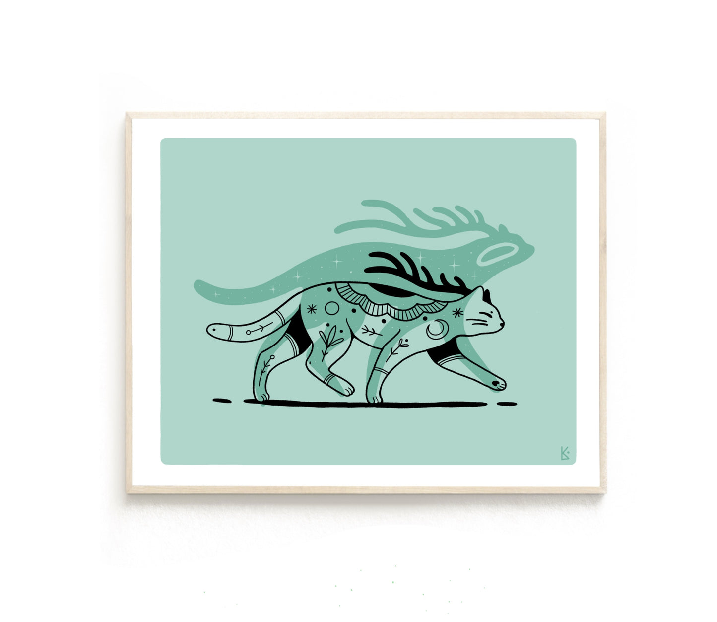 Plakat Kot - Luiza Kwiatkowska - Artystyczny plakat kota na organicznym, ekologicznym papierze w odcieniach zieleni i czerni. - plakat, print
