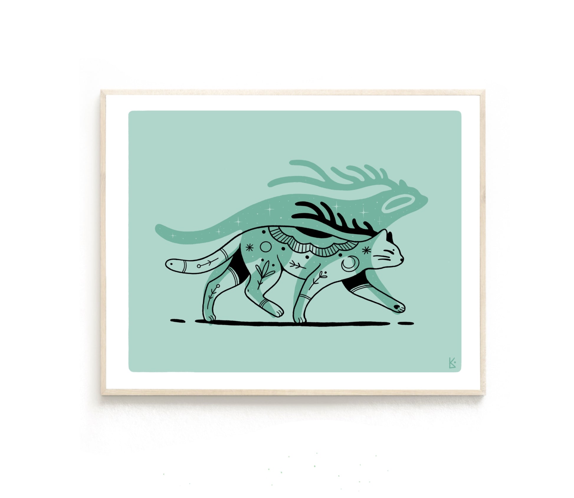 Plakat Kot - Luiza Kwiatkowska - Artystyczny plakat kota na organicznym, ekologicznym papierze w odcieniach zieleni i czerni. - plakat, print