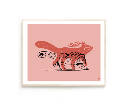 Plakat Panda - Luiza Kwiatkowska - Artystyczny plakat pandy na organicznym papierze eco, minimalistyczny design w odcieniach czerwieni i czerni. - plakat, print