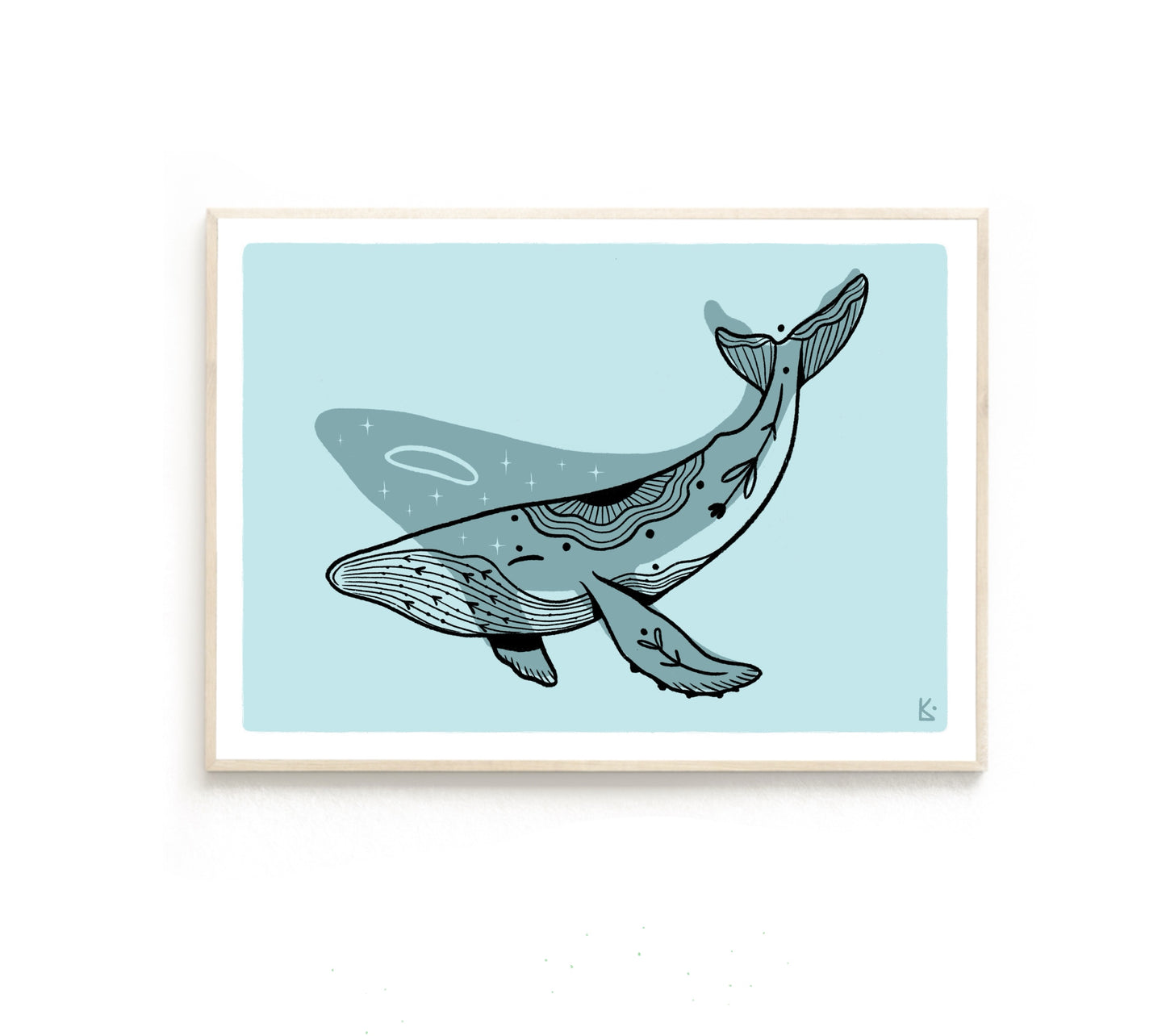 Plakat Wieloryb - Luiza Kwiatkowska - Plakat wieloryb na organicznym, ekologicznym papierze, artystyczny projekt w minimalistycznym stylu Luizy Kwiatkowskiej. - plakat, print