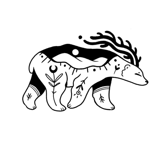 Niedźwiedź Brunatny - Luiza Kwiatkowska - Artystyczny plakat niedźwiedzia brunatnego, ekologiczny papier organiczny, czarno-biała grafika artysty. - big, digital