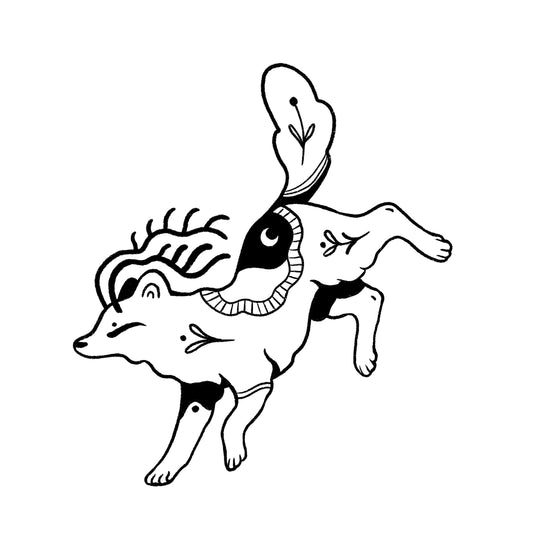 Lisek Biegnący - Luiza Kwiatkowska - Artystyczny plakat liska biegnącego, czarno-biała grafika na organicznym, ekologicznym papierze. - big, digital