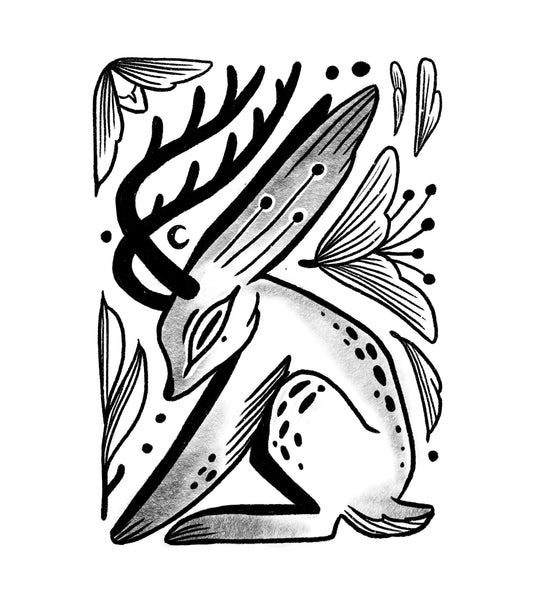 Jackalope - Luiza Kwiatkowska - Artystyczny plakat Jackalope, czarno-biała grafika na ekologicznym, organicznym papierze. - big, digital