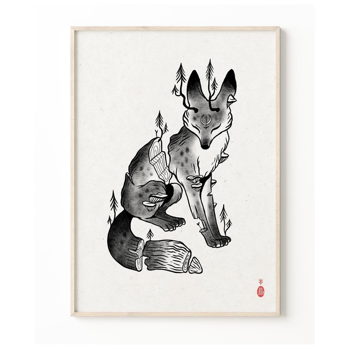 Plakat Las - Luiza Kwiatkowska - Artystyczny plakat lisa na ekologicznym papierze organicznym, minimalistyczny czarno-biały print. - plakat, print