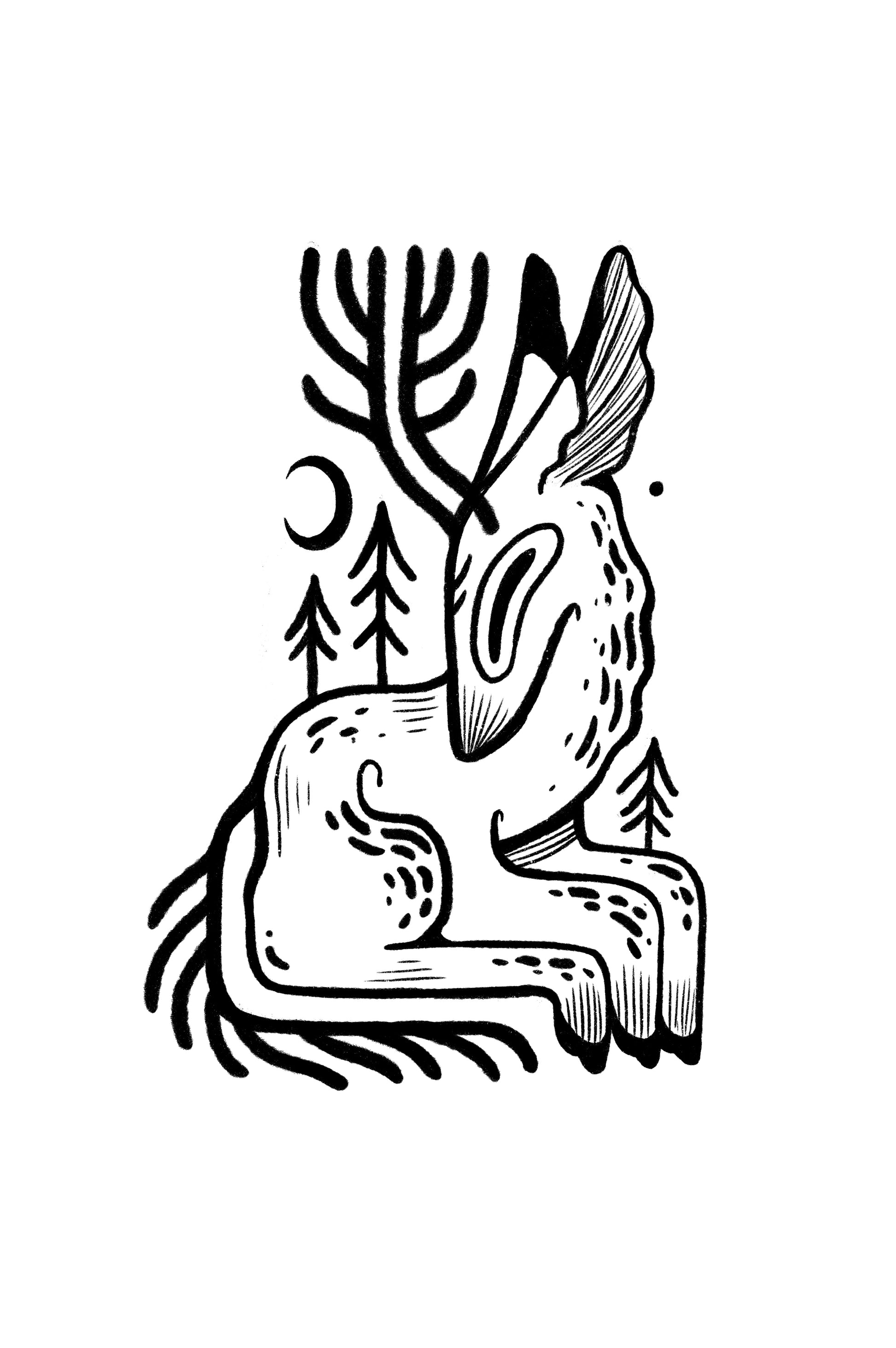 Leśny Duch - Luiza Kwiatkowska - Artystyczny plakat Leśny Duch na ekologicznym papierze, czarno-biała organiczna grafika natury. - big, digital