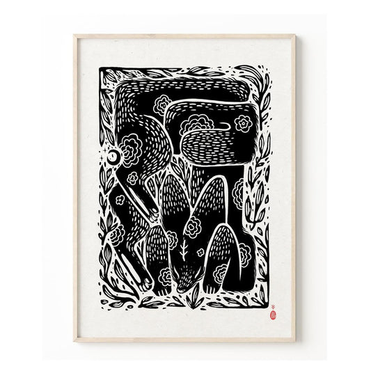 Plakat Lisek - Luiza Kwiatkowska - Artystyczny plakat Lisek na organicznym, ekologicznym papierze, czarno-biały druk, minimalistyczny styl. - plakat, print