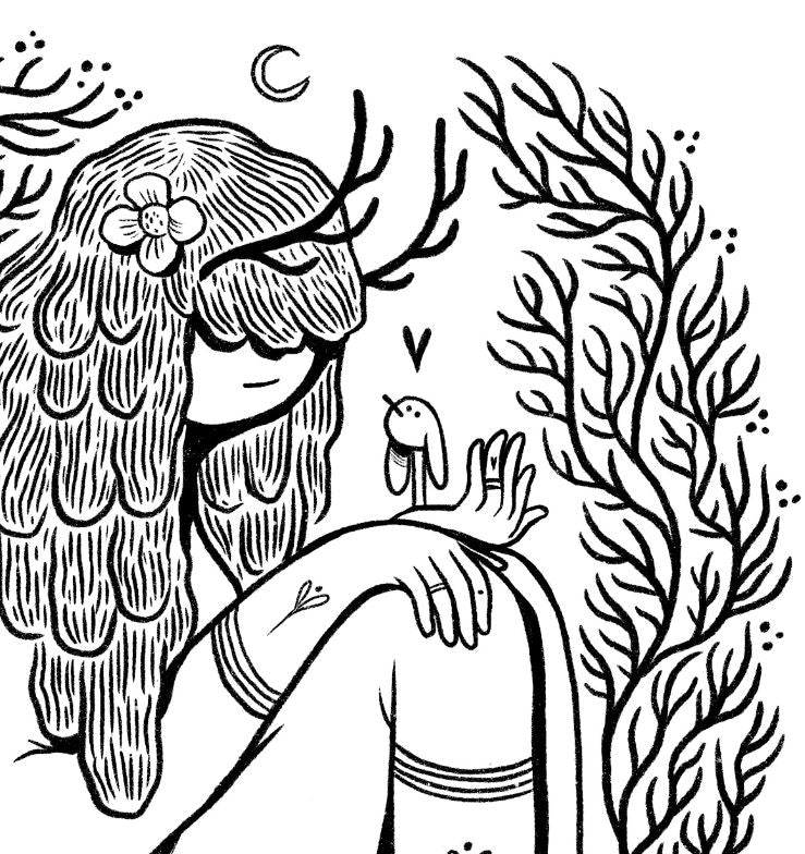 Plakat Be Gentle - Luiza Kwiatkowska - Artystyczny plakat na ekologicznym papierze z organicznym motywem postaci i ptaka w minimalistycznej kresce. - plakat, print