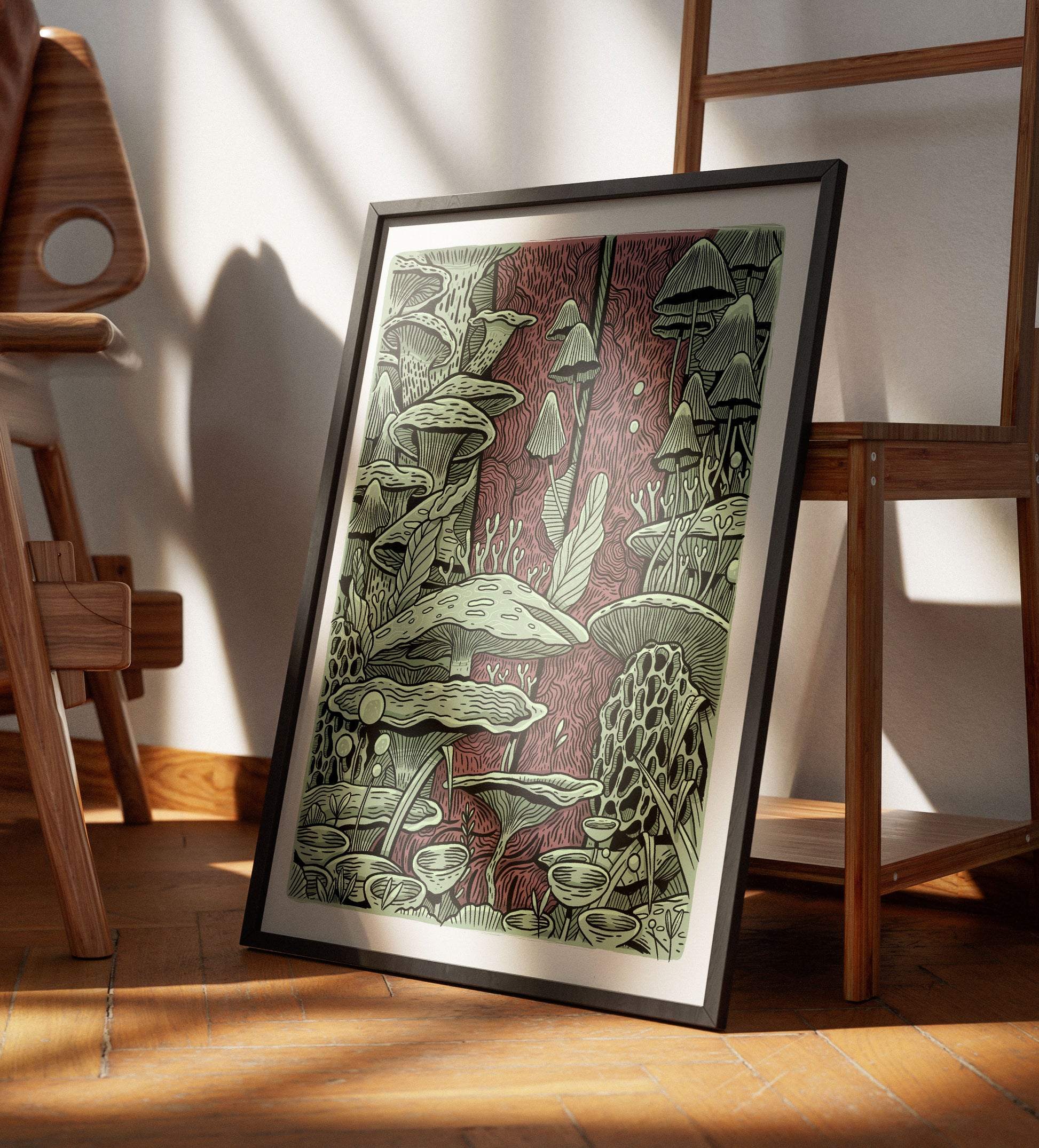 Plakat Grzyby - Luiza Kwiatkowska - Artystyczny plakat z grzybami na ekologicznym papierze, naturalne kolory, subtelny detal, organiczny motyw. - plakat, print